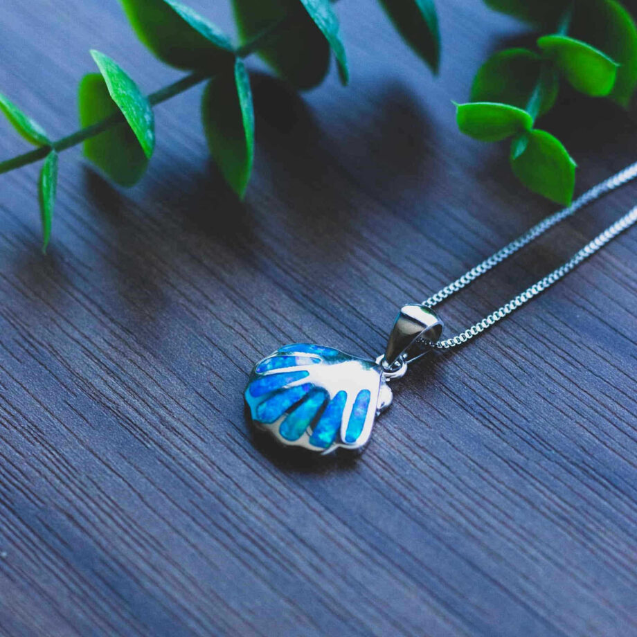 Blue Shell Sweater Chain Necklace - S925 Sterling Silver Layered Jewelry | Coastal-Inspired Minimalist Pendant for Everyday