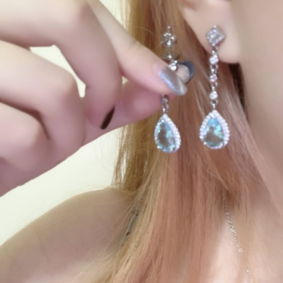 Mermaid Tears Gemstone Necklace & Stud Earrings Set - S925 Silver Light Luxury Jewelry | Ocean-Inspired Ethical Design