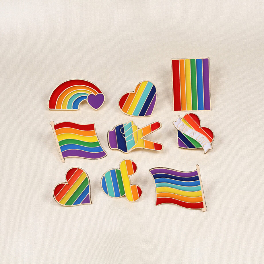 9-Color LGBTQ+ Enamel Pride Pins - Rainbow Flag & Identity Badges | Durable Metal Accessories for Jackets & Bags