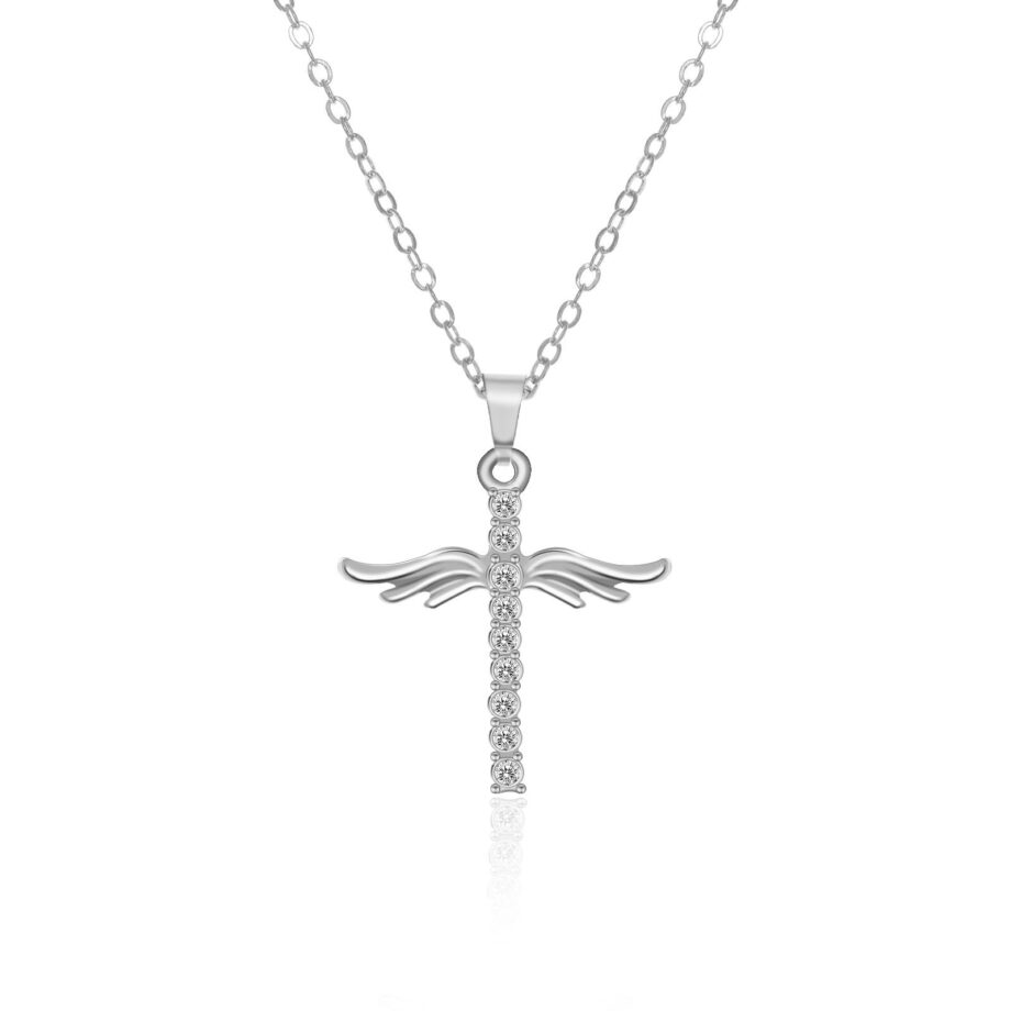 Angel Wings Cross Pendant Necklace - S925 Silver Spiritual Jewelry | Symbol of Faith & Guardian Protection Gift