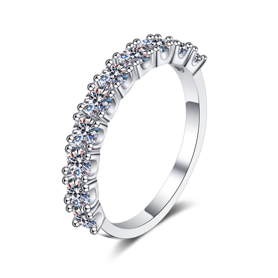 1 Carat Princess-Cut Moissanite Ring - Ten Stone S925 Silver Band | Stackable Versatile Jewelry for Layering