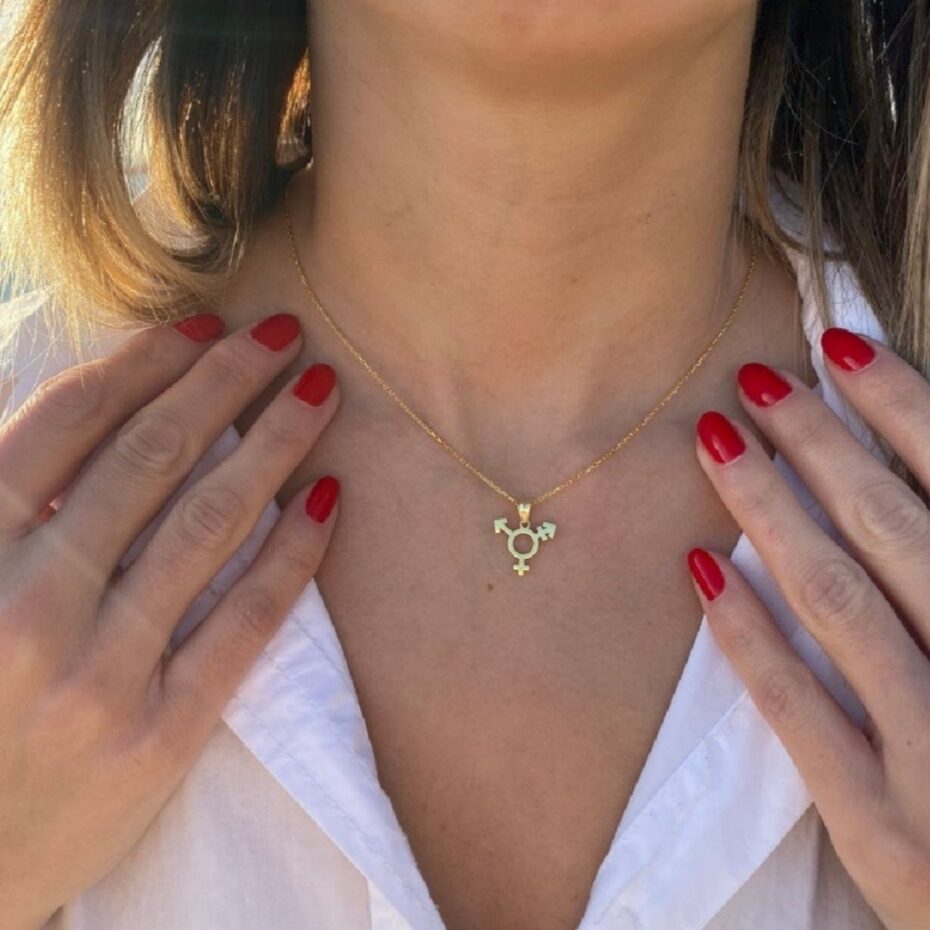 18K Gold Transgender Pride Necklace - LGBTQ+ Equality Symbol Pendant | Heirloom Quality Jewelry Gift for Pride Month