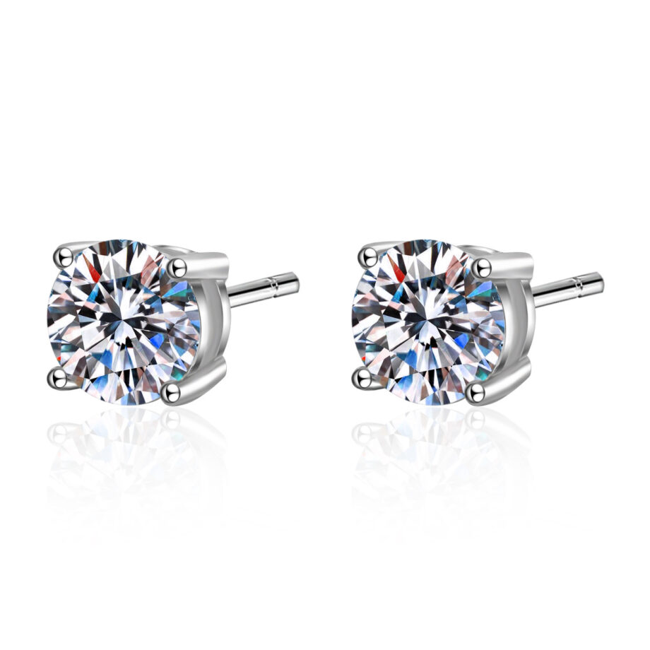 Four-Prong 2 Carat Moissanite Earrings - Secure Diamond-Like Studs | S925 Silver Luxury Jewelry for Weddings