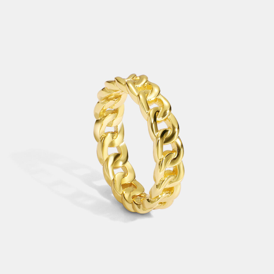 14K Gold Geometric Wind Twist Ring - Modern Chunky Chain Jewelry | K-Pop Inspired Unisex Statement Band