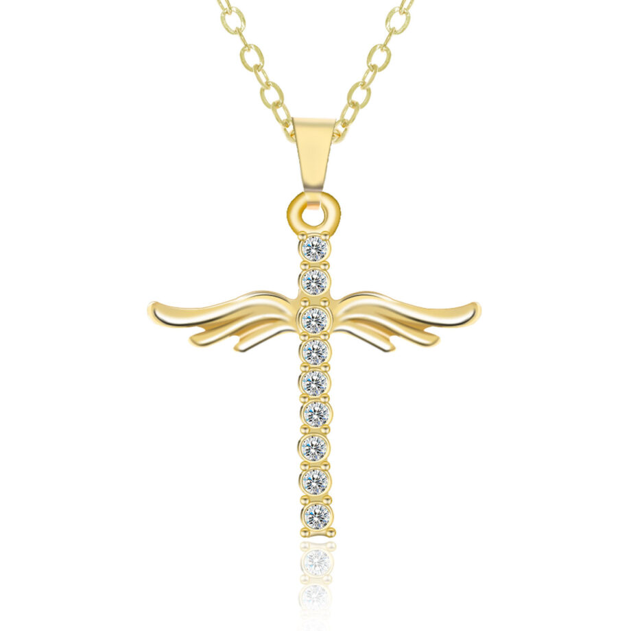 Angel Wings Cross Pendant Necklace - S925 Silver Spiritual Jewelry | Symbol of Faith & Guardian Protection Gift