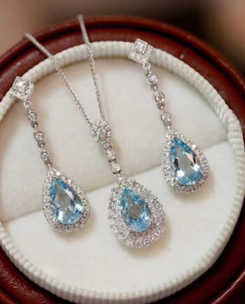 Mermaid Tears Gemstone Necklace & Stud Earrings Set - S925 Silver Light Luxury Jewelry | Ocean-Inspired Ethical Design