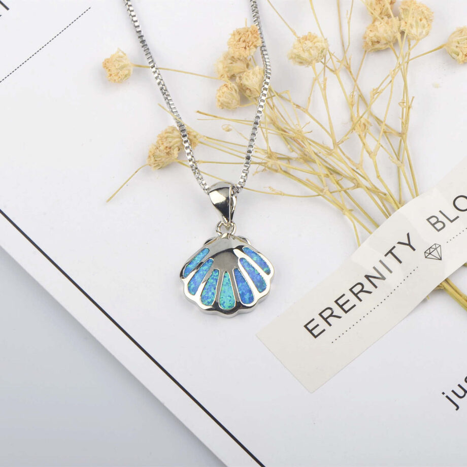 Blue Shell Sweater Chain Necklace - S925 Sterling Silver Layered Jewelry | Coastal-Inspired Minimalist Pendant for Everyday