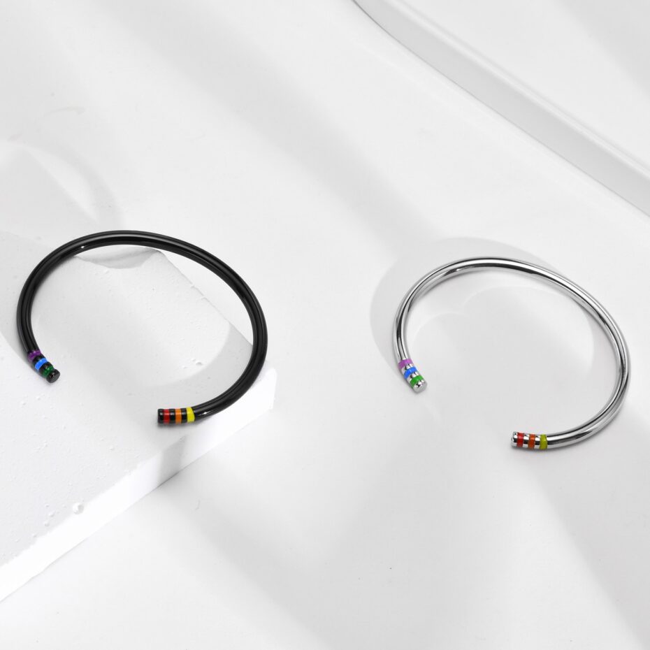 Minimalist Rainbow Pride Bracelet Set - Six-Color LGBTQ+ Couple Jewelry | Titanium Steel Matching Bands for Pride