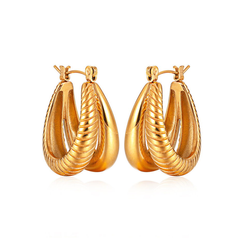 18K Gold Geometric Double Hoop Earrings - Modernist Layered Jewelry | Hypoallergenic Luxury Gift for Women