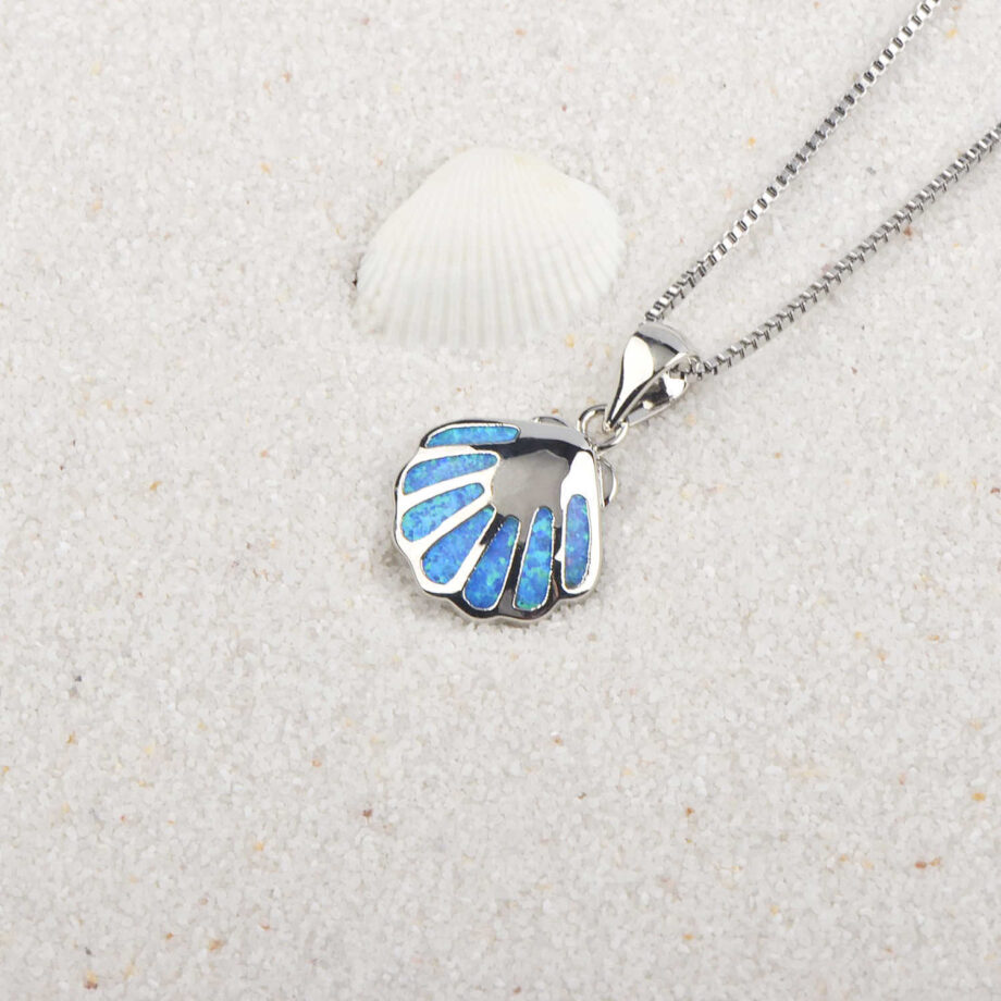 Blue Shell Sweater Chain Necklace - S925 Sterling Silver Layered Jewelry | Coastal-Inspired Minimalist Pendant for Everyday