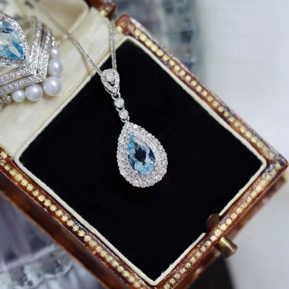 Mermaid Tears Gemstone Necklace & Stud Earrings Set - S925 Silver Light Luxury Jewelry | Ocean-Inspired Ethical Design