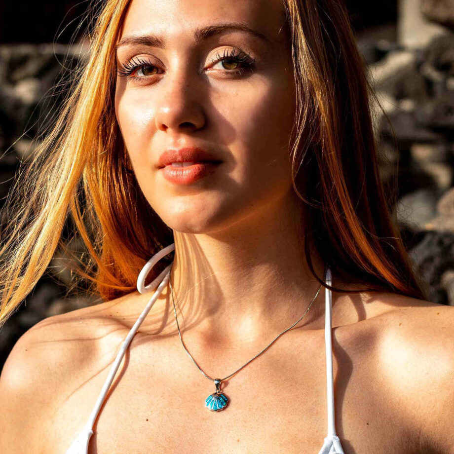 Blue Shell Sweater Chain Necklace - S925 Sterling Silver Layered Jewelry | Coastal-Inspired Minimalist Pendant for Everyday
