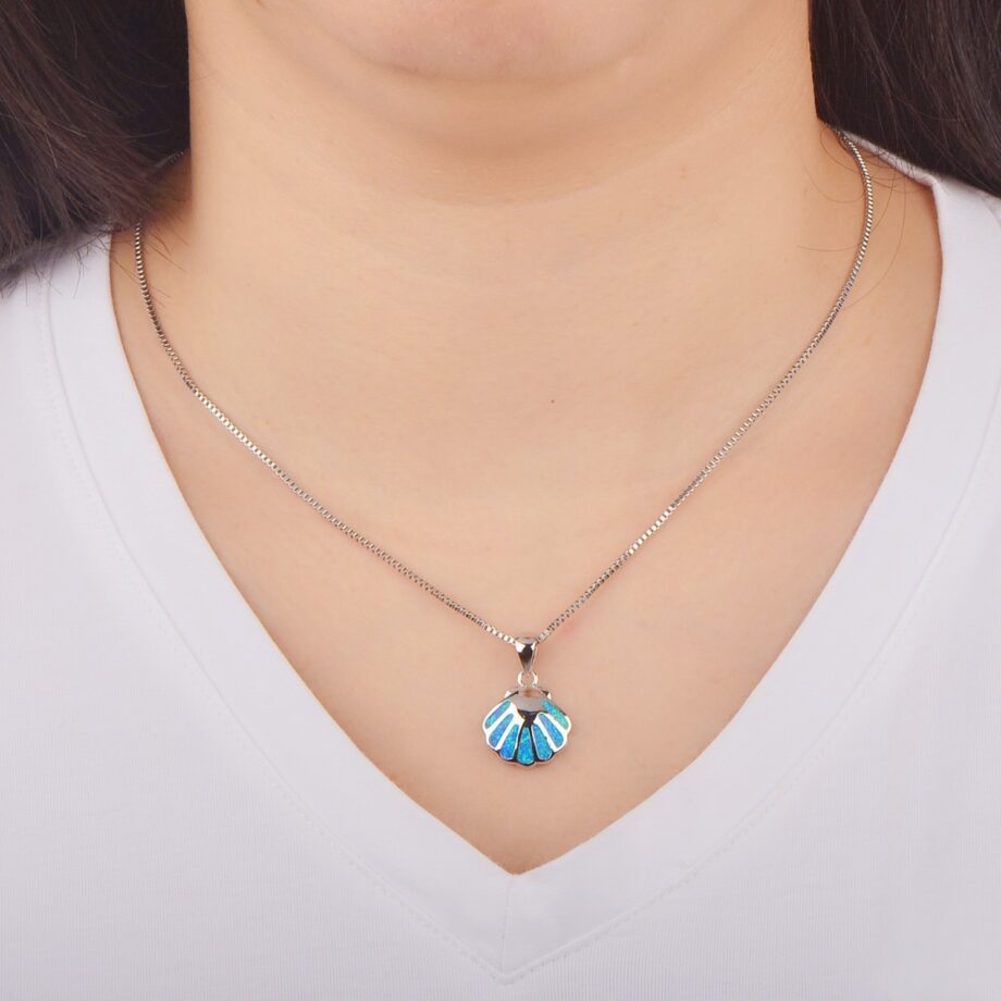 Blue Shell Sweater Chain Necklace - S925 Sterling Silver Layered Jewelry | Coastal-Inspired Minimalist Pendant for Everyday