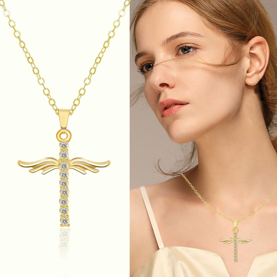Angel Wings Cross Pendant Necklace - S925 Silver Spiritual Jewelry | Symbol of Faith & Guardian Protection Gift
