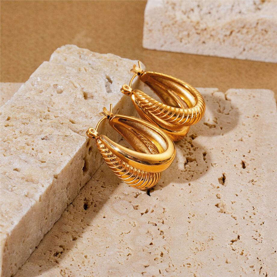 18K Gold Geometric Double Hoop Earrings - Modernist Layered Jewelry | Hypoallergenic Luxury Gift for Women