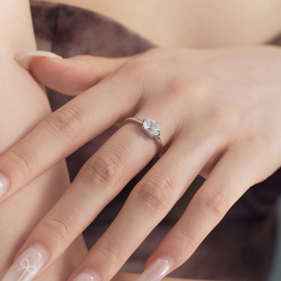 S925 White Denier Oval Ring - Minimalist Stackable Jewelry | Hypoallergenic Band for Everyday Elegance