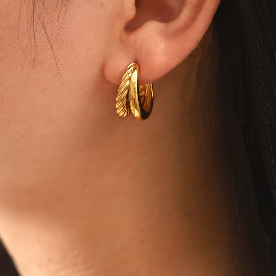 18K Gold Geometric Double Hoop Earrings - Modernist Layered Jewelry | Hypoallergenic Luxury Gift for Women