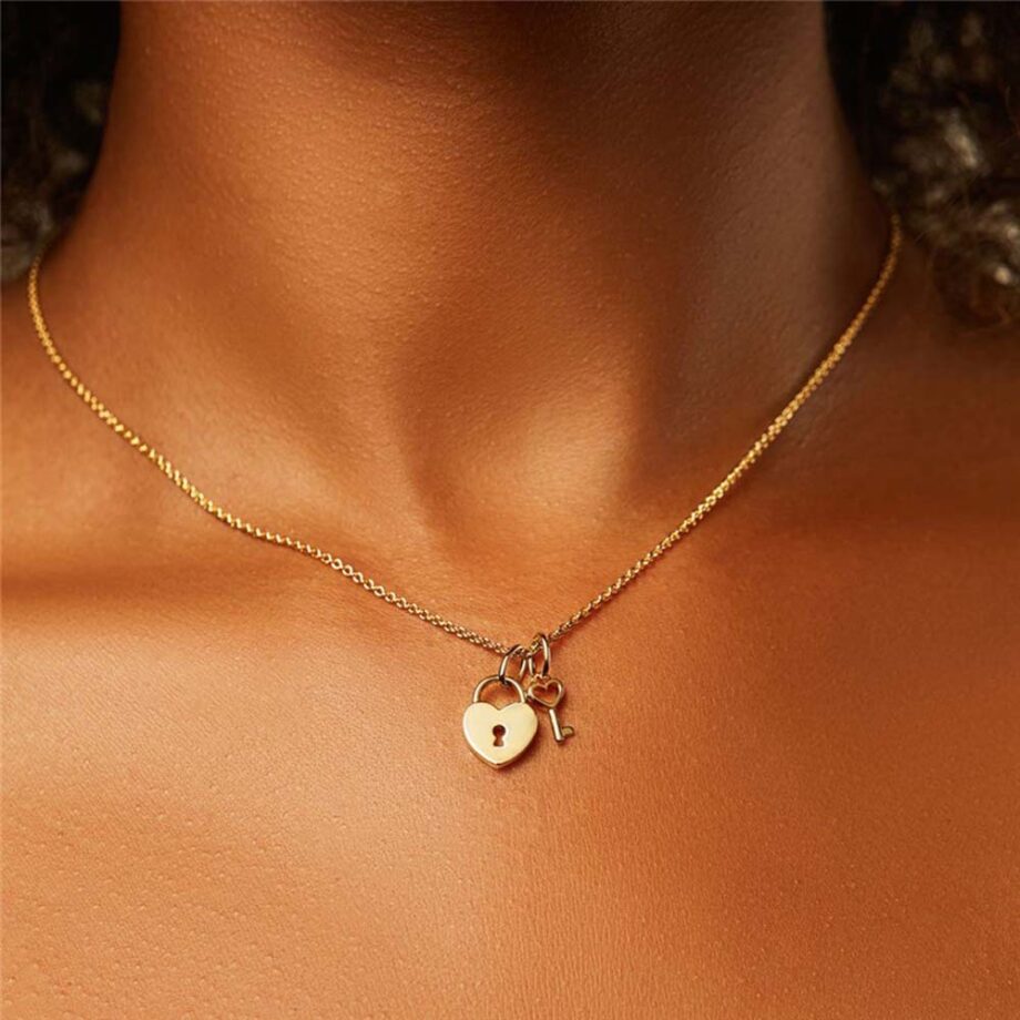 Lock & Key Couple Necklace Set - 18K Gold Symbolic Love Jewelry | Matching Valentines Gift for Him & Her