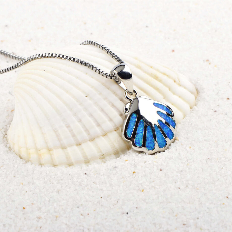 Blue Shell Sweater Chain Necklace - S925 Sterling Silver Layered Jewelry | Coastal-Inspired Minimalist Pendant for Everyday