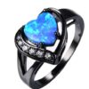 Fire Opal Heart Ring | Black Gold Zircon Jewelry – Hypoallergenic & Symbolic Elegance