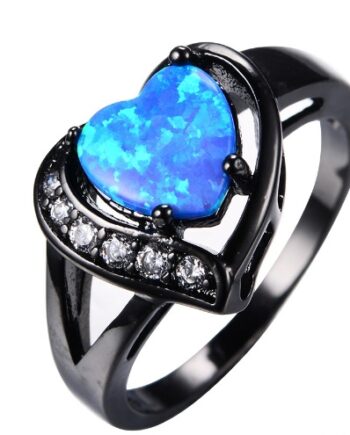 Fire Opal Heart Ring | Black Gold Zircon Jewelry – Hypoallergenic & Symbolic Elegance