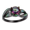 White Fire Opal & Rainbow Sapphire Black Gold Engagement Ring – Unisex Hypoallergenic Jewelry
