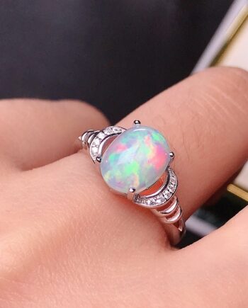 Natural Opal 925 Silver Inlaid Ring | Handcrafted Gemstone Jewelry – Hypoallergenic & Ethical