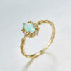Japanese Minimalist Opal Ring | 925 Silver & 10K Gold Plated – Vintage Hypoallergenic Jewelry