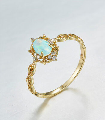 Japanese Minimalist Opal Ring | 925 Silver & 10K Gold Plated – Vintage Hypoallergenic Jewelry