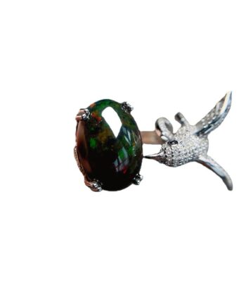 Natural Black Opal Bird Ring – S925 Sterling Silver Elegance