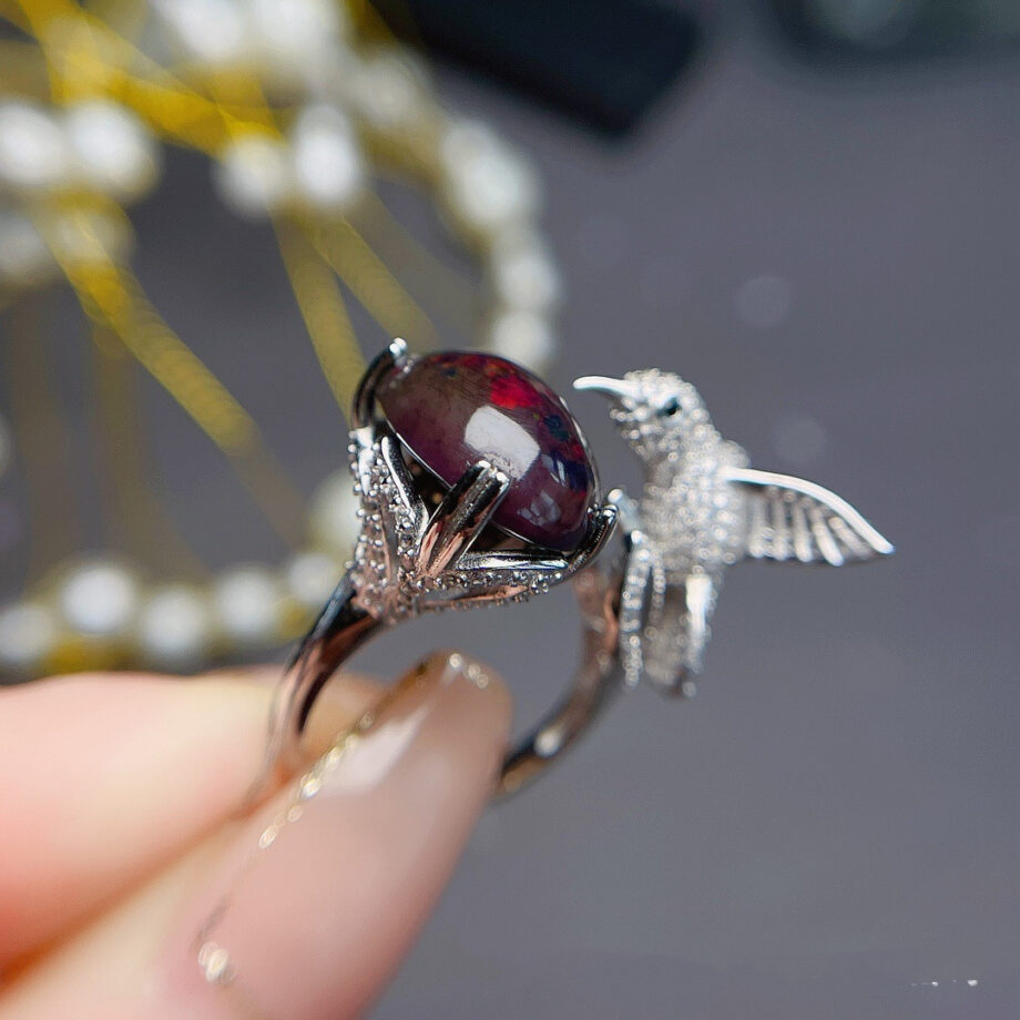 Natural Black Opal Bird Ring – S925 Sterling Silver Elegance