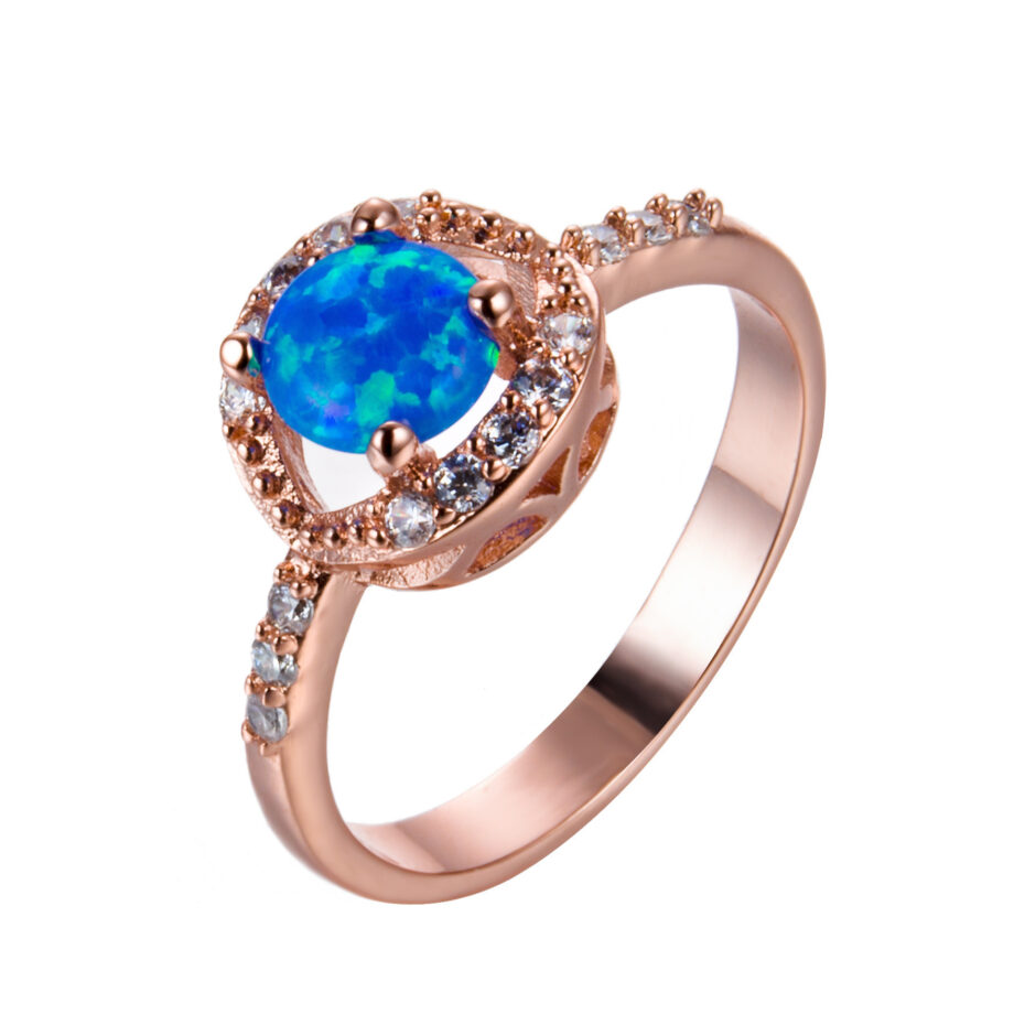 Rose Gold Opal & Zircon Ring | Round Celestial Jewelry – Hypoallergenic & Handcrafted