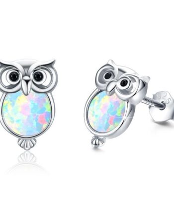 Sterling Silver Owl Opal Stud Earrings | 925 Silver Cute Jewelry – Hypoallergenic & Handcrafted