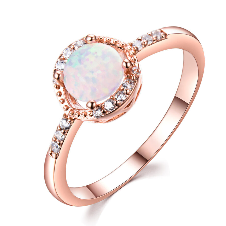 Rose Gold Opal & Zircon Ring | Round Celestial Jewelry – Hypoallergenic & Handcrafted