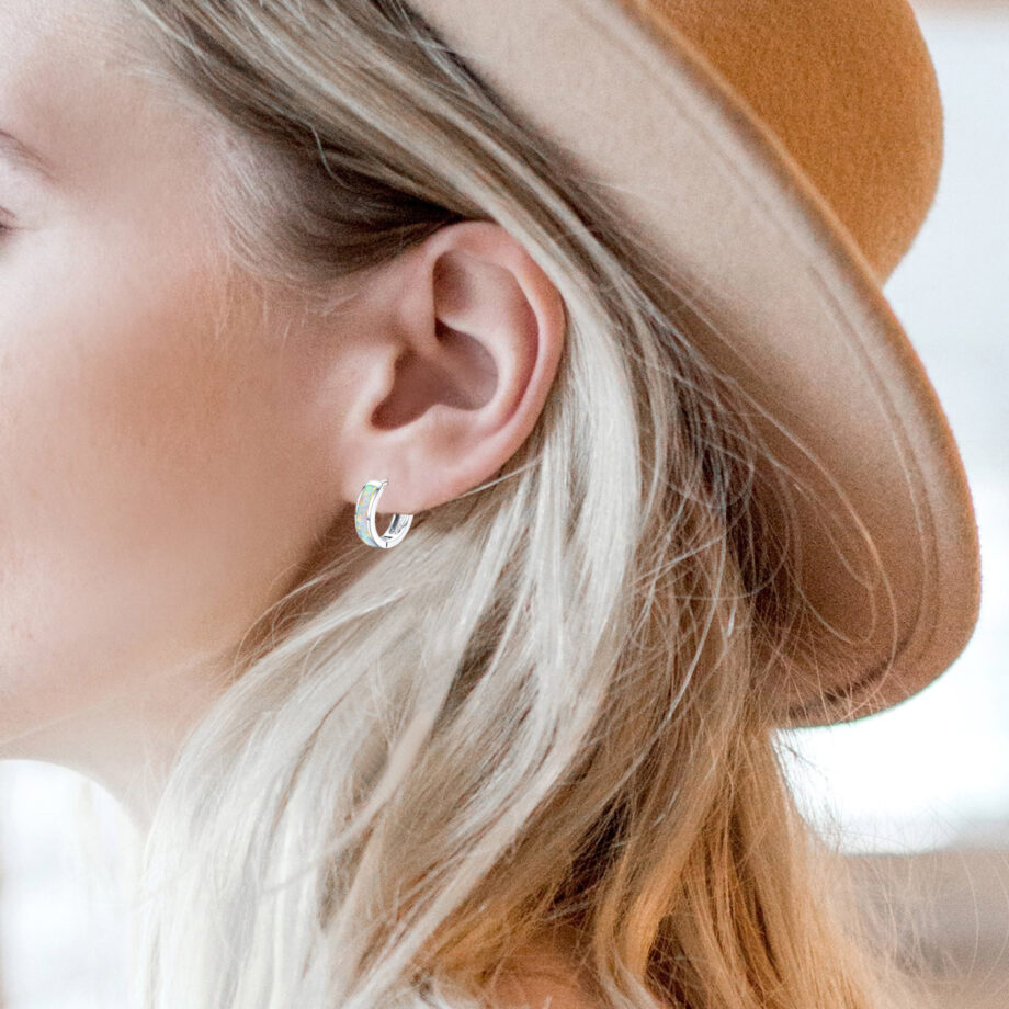 Hinged Hug Opal Earrings | 925 Sterling Silver Hoops for Women – Secure & Hypoallergenic