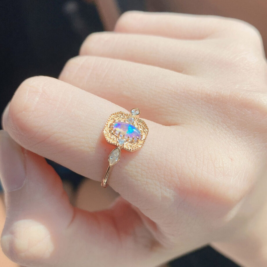 S925 Silver Wheat Ear Opal Ring | Light Luxury Jewelry – Hypoallergenic & Handcrafted