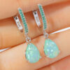 Green Teardrop Opal Earrings | Zircon Accent 925 Silver Jewelry – Hypoallergenic & Handcrafted